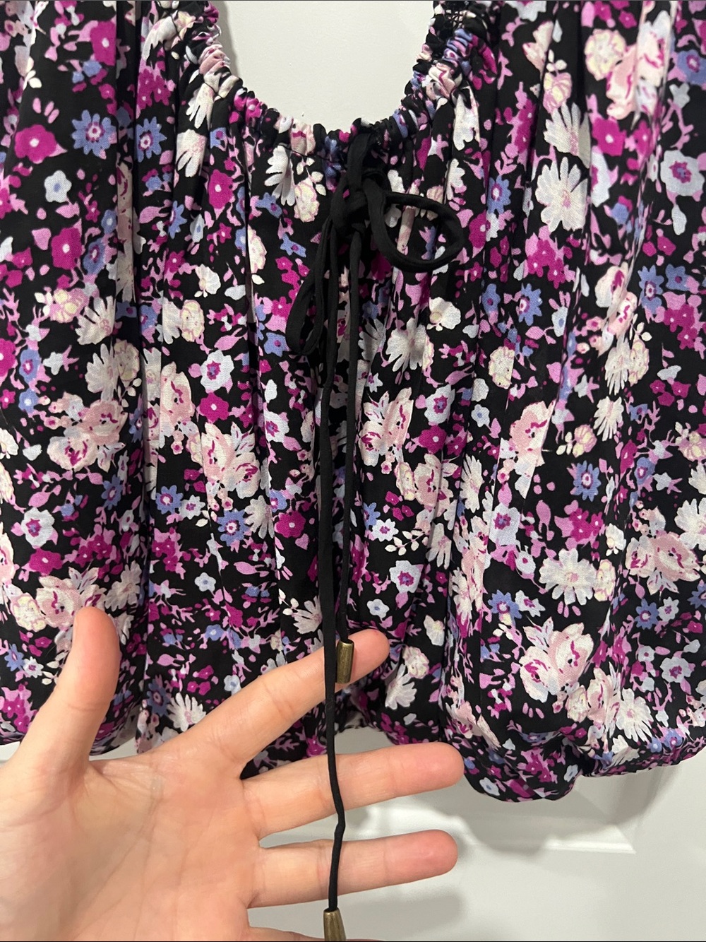 Free People Black & Purple Floral Bubble Crop Top Size Small - Picture 3 of 6